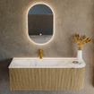 Mondiaz KURVE-DLUX Ensemble de meuble salle de bain - 125x46x40cm - 1 tiroir - 1 porte - lavabo en solid surface - gauche - 1 trou de robinet - Dusk SW1414994
