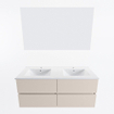 Mondiaz VICA ensemble de meuble de salle de bain - 120cm - meuble sous-vasque lin - 4 tiroirs - lavabo denia double - 2 trous de robinet - couleur Blanc Brillant - miroir LED - version XL 60cm de haut SW1091952