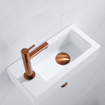 FugaFlow Efficiente Pietra Ensemble fontaine - 37,5x18,5x9cm - céramique - trou de robinet à gauche - robinet de fontaine en cuivre brossé - bouchon de vidange - siphon abaissé - Blanc brillant SW1442308