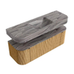 MONDIAZ THOR-DLUX 140cm badmeubel ronding links + rechts kleur Oak met 1 lade en 2 deuren. Vrijhangende wastafel CLOUD Midden zonder kraangat kleur Sombra. SW1464359