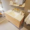 MONDIAZ VICA-DLUX Ensemble meuble de salle de bains - 100cm - meuble sous-vasque chêne blanchi - 2 tiroirs - lavabo encastré cloud centré - sans trous de robinetterie - version haute 60cm - frape SW1088836