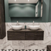 ENSEMBLE DE MEUBLE MONDIAZ LUSH - 120cm - 2 tiroirs - lavabo BARCO - 2 lavabos - 2 trous de robinet - marron foncé SW409600
