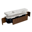 MONDIAZ THOR-DLUX 180cm badmeubel ronding links + rechts kleur Walnut met 2 lades en 2 deuren. Vrijhangende wastafel CLOUD Links 1 kraangat kleur Glace. SW1465928
