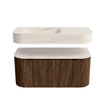 MONDIAZ THOR-DLUX 100cm badmeubel ronding links + rechts kleur Walnut met 1 lade en 2 deuren. Vrijhangende wastafel CLOUD Links 1 kraangat kleur Meli. SW1467476