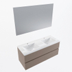 Mondiaz VICA ensemble de meuble de salle de bain - 120cm - meuble sous-vasque smoke - 2 tiroirs - lavabo denia double - 2 trous de robinet - couleur Blanc Brillant - miroir LED - version XL 60cm de haut SW1091974