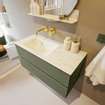 Mondiaz VICA-DLUX ensemble de meuble de salle de bain - 100cm - meuble sous-vasque armée - 2 tiroirs - lavabo encastré nuage gauche - sans trous de robinet - miroir modèle spot - version XL 60cm de haut - opalo SW1098947