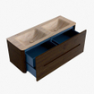 Mondiaz CIRO-DLUX Badkamermeubelset - 130x45x50cm - Solid surface wastafel Saba - 2 wasbak Dubbel - 2 kraangaten - 4 lades - Walnut SW1530666
