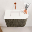 Mondiaz JOYA 51.6cm toiletmeubel - ronding rechts kleur Shadow - Wastafel FAYE positie Links Zonder kraangat kleur Talc. SW1421451
