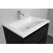 Basic Bella Meuble salle de bains avec lavabo acrylique Blanc avec armoire toilette 1 porte gris 60x55x46cm 1 trou de robinet Noir mat SW491904