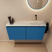 MONDIAZ TURE-DLUX Meuble toilette - 100cm - Jeans - EDEN - vasque Opalo - position droite - sans trou de robinet SW1104382