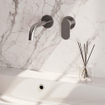 BRAUER Brushed Edition Wastafelmengkraan inbouw - gebogen uitloop links - hendel breed plat - inclusief inbouwdeel - model C 1 - PVD - geborsteld RVS SW374380