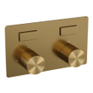 BRAUER Gold Carving thermostatische inbouw badkraan - drukknoppen SET 04 - badvulcombinatie - 3 standen handdouche - doucheslang - wandaansluitbocht - goud geborsteld PVD SW925623