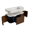 MONDIAZ THOR-DLUX 100cm badmeubel ronding links + rechts kleur Walnut met 1 lade en 2 deuren. Vrijhangende wastafel CLOUD Midden 1 kraangat kleur Glace. SW1467269