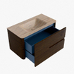 Mondiaz CIRO-DLUX Meuble de salle de bains - 90x45x50cm - lavabo Solid Surface Saba - 1 vasque centrale - sans trous de robinet - 2 tiroirs - Noyer SW1530673