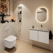 MONDIAZ TURE-DLUX Meuble de toilettes 80 cm Linen. Lavabo EDEN Opalo position droite. Sans trou de robinet. SW1104407