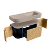 MONDIAZ THOR-DLUX 110cm badmeubel ronding links + rechts kleur Oak met 1 lade en 2 deuren. Vrijhangende wastafel CLOUD Rechts 1 kraangat kleur Saba. SW1462989
