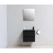 Basic Bella Meuble salle de bains avec lavabo acrylique Noir 60x55x46cm sans trous de robinet avec miroir et éclairage Noir mat SW491760