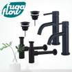 FugaFlow Eccelente Sobrado Slim Kit robinet lavabo - pour double vasque - robinet bas - bonde non-obturable - siphon design - Noir mat SW1124384