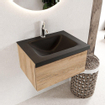Mondiaz BUKLA Ensemble de meuble - 60x45x34cm - 1 trou de robinet - lavabo centré - solid surface - Urban - sans poignée - 1 tiroir - Mélamine - Chêne blanchi SW704789