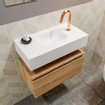 MONDIAZ ANDOR Meuble WC - 60x30x30cm - 1 trou de robinet - 1 tiroir - chêne blanchi mat - lavabo au centre - Solid surface - Blanc SW474263