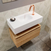 MONDIAZ ANDOR Toiletmeubel - 60x30x30cm - 1 kraangat - 1 lades - washed oak mat - wasbak midden - Solid surface - Wit SW474263