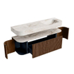 MONDIAZ THOR-DLUX 150cm badmeubel ronding links + rechts kleur Walnut met 1 lade en 2 deuren. Vrijhangende wastafel CLOUD Rechts 1 kraangat kleur Frappe. SW1464627