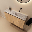 MONDIAZ TURE-DLUX Meuble toilette - 80cm - Washed Oak - EDEN - vasque Glace - position droite - sans trou de robinet SW1103579