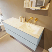 Mondiaz VICA-DLUX ensemble de meuble de salle de bain - 130cm - meuble sous-vasque argile - 2 tiroirs - lavabo encastré nuage droite - sans trous de robinet - version haute 60cm - ostra SW1087629