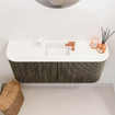 Mondiaz JOYA Meuble de toilette 93,2cm - arrondis gauche et droite couleur Shadow - Lavabo FAYE position Milieu 1 trou de robinet couleur Talc SW1421462