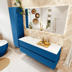 Mondiaz VICA ensemble de meuble de salle de bain - 140cm - meuble sous-vasque jeans - 2 tiroirs - lavabo cloud gauche - 1 trou de robinet - couleur talc - miroir LED - version XL 60cm de haut SW1095561