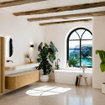 MONDIAZ THOR-DLUX 180cm meuble de salle de bains arrondi gauche + droite couleur Oak avec 2 tiroirs et 2 portes. Vasque suspendue CLOUD Gauche sans trou de robinet couleur Ostra. SW1465932