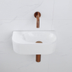 QeramiQ Fuente Ensemble de Lavabo - 40x21.5x12cm - lisse - demi-rond - céramique - ensemble de robinet en cuivre brossé - bouchon de vidange - siphon abaissé - blanc brillant SW1233122