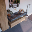 Mondiaz ALAN-DLUX Ensemble de meuble - 120cm - meuble Washed Oak mat - 1 tiroir - Lavabo Cloud Lava suspendu - vasque Centre - 0 trous de robinet SW808869