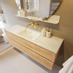 MONDIAZ VICA-DLUX Ensemble meuble de salle de bains - 150cm - meuble bas Washed oak - 2 tiroirs - lavabo encastré cloud au centre - sans trous de robinet - version hauteur 60cm - opalo SW1088428