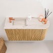 Mondiaz JOYA-DLUX 71.6cm toiletmeubel - ronding rechts kleur Oak - Wastafel FAYE positie Links 1 kraangat kleur Nata. SW1424032