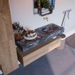 Mondiaz ALAN-DLUX Ensemble de meuble - 130cm - meuble Washed Oak mat - 1 tiroir - Lavabo Cloud Lava suspendu - vasque Droite - 0 trous de robinet SW808741