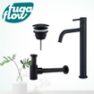 FugaFlow Eccelente Sobrado Slim Slim Kit mitigeur lavabo - robinet rehaussé - bonde non-obturable - siphon design bas - Noir mat SW1124345