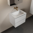 Mondiaz AIVY Ensemble de meuble - 60x45x50cm - 0 trous de robinet - 1 vasque Talc Solid surface - Centre - 2 tiroirs - avec armoire de toilette - MDF Talc SW892249