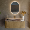 MONDIAZ KURVE-DLUX Meuble de salle de bains 110cm arrondi Gauche + Droite couleur Dusk avec 1 tiroir et 2 portes. Lavabo CLOUD Central 1 trou de robinet Sombra. SW1433829