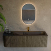 Mondiaz KURVE Ensemble de meuble de salle de bains - 145x46x40cm - 1 tiroir - 1 porte - vasque solid surface - droite - 1 trou de robinet - Shadow SW1414268