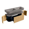 MONDIAZ THOR-DLUX 130cm meuble de salle de bains arrondi gauche + droite couleur Oak avec 1 tiroir et 2 portes. Vasque suspendue CLOUD Double sans trou de robinet couleur Oza. SW1464007
