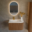 MONDIAZ KURVE 75cm Meuble salle de bain avec module 25 D - couleur Walnut - 1 tiroir - 1 porte - vasque GRUNNE gauche - 1 trou de robinet - Talc SW1138242