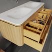 Saniclass Terra Meuble sous lavabo - 120cm - 2 tiroirs - lavabo solid surface - 1 cuve - sans trous de robinet - coins arrondis - sandwood (Chene clair) SW1447032