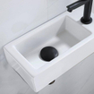 FugaFlow Efficiente Pietra Ensemble fontaine - 37,5x18,5x9cm - céramique - trou de robinet à droite - robinet de fontaine noir mat - bouchon de vidange - siphon abaissé - Blanc brillant SW1442188