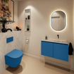 MONDIAZ TURE-DLUX Meuble toilette - 80cm - Jeans - EDEN - vasque Opalo - position droite - sans trou de robinet SW1104374