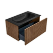 MONDIAZ KURVE 80cm Meuble salle de bain - couleur Walnut - 1 tiroir - vasque BIG SMALL centre - sans trous de robinet - Urban SW1138486