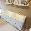 Mondiaz VICA-DLUX ensemble de meuble de salle de bain - 130cm - meuble sous-vasque argile - 4 tiroirs - lavabo encastré nuage double - 2 trous de robinet - version haute de 60cm - opalo SW1086551