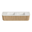 MONDIAZ KURVE-DLUX 180cm Meuble salle de bain avec module 25 G et D - couleur Oak - 2 tiroirs - 2 portes - vasque LEAF double - 2 trous de robinet - couleur Ostra SW1137806