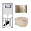 QeramiQ Dely Swirl Ensemble WC- 36.3x51.7cm - Réservoir encastré Geberit UP320 - Abattant de 35mm d'épaisseur - Plaque de commande en laiton brossé - Boutons rectangulaires - Beige SW1138589
