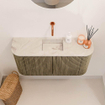 Mondiaz JOYA-DLUX Meuble WC 83,2 cm - arrondi à gauche et à droite couleur Dusk - Lavabo FAYE position Centrale Sans trou de robinet couleur Frappe. SW1423142